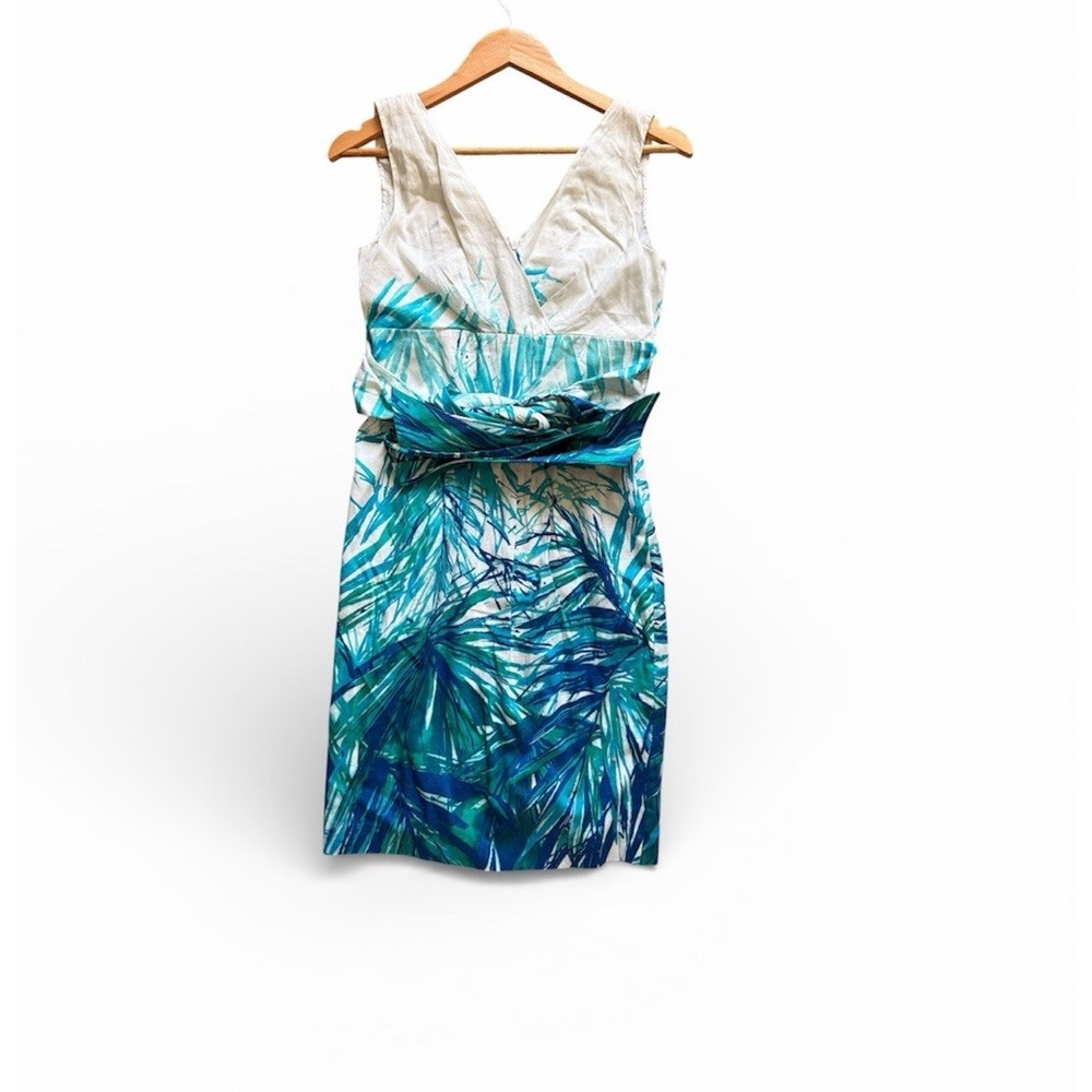 MaxMara Dress Womens 2 Vivid White Tropical Palm Print Sleeveless Sheath Italy